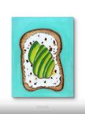 Original Avocado Toast Painting – Textured Food Still Life Kitchen Art