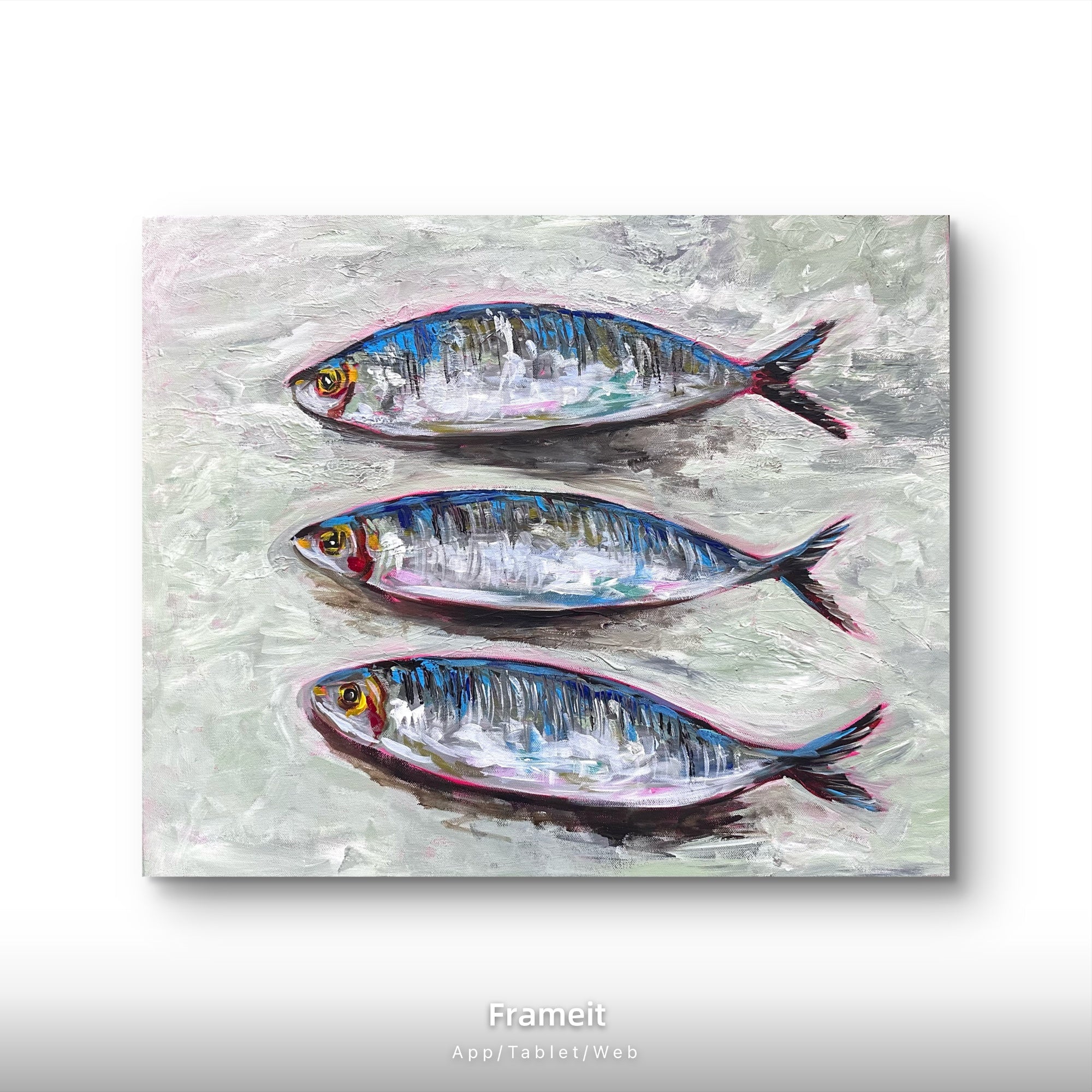 Three Sardines Original Acrylic Painting | Colourful Fish Art | Kitchen Wall Art | Textured Impasto Artwork