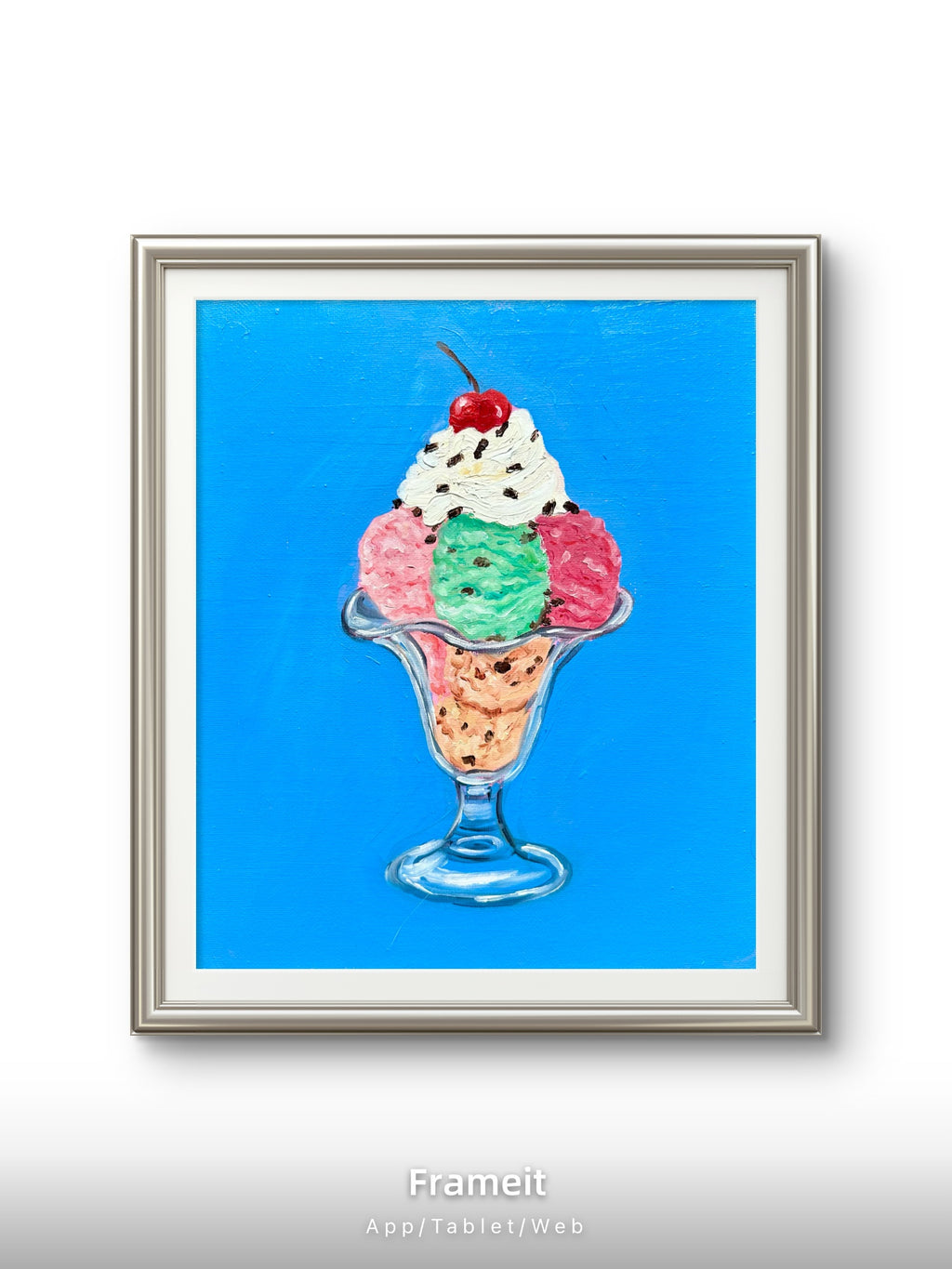 Icecream and cherry on top-Original oil painting on canvas