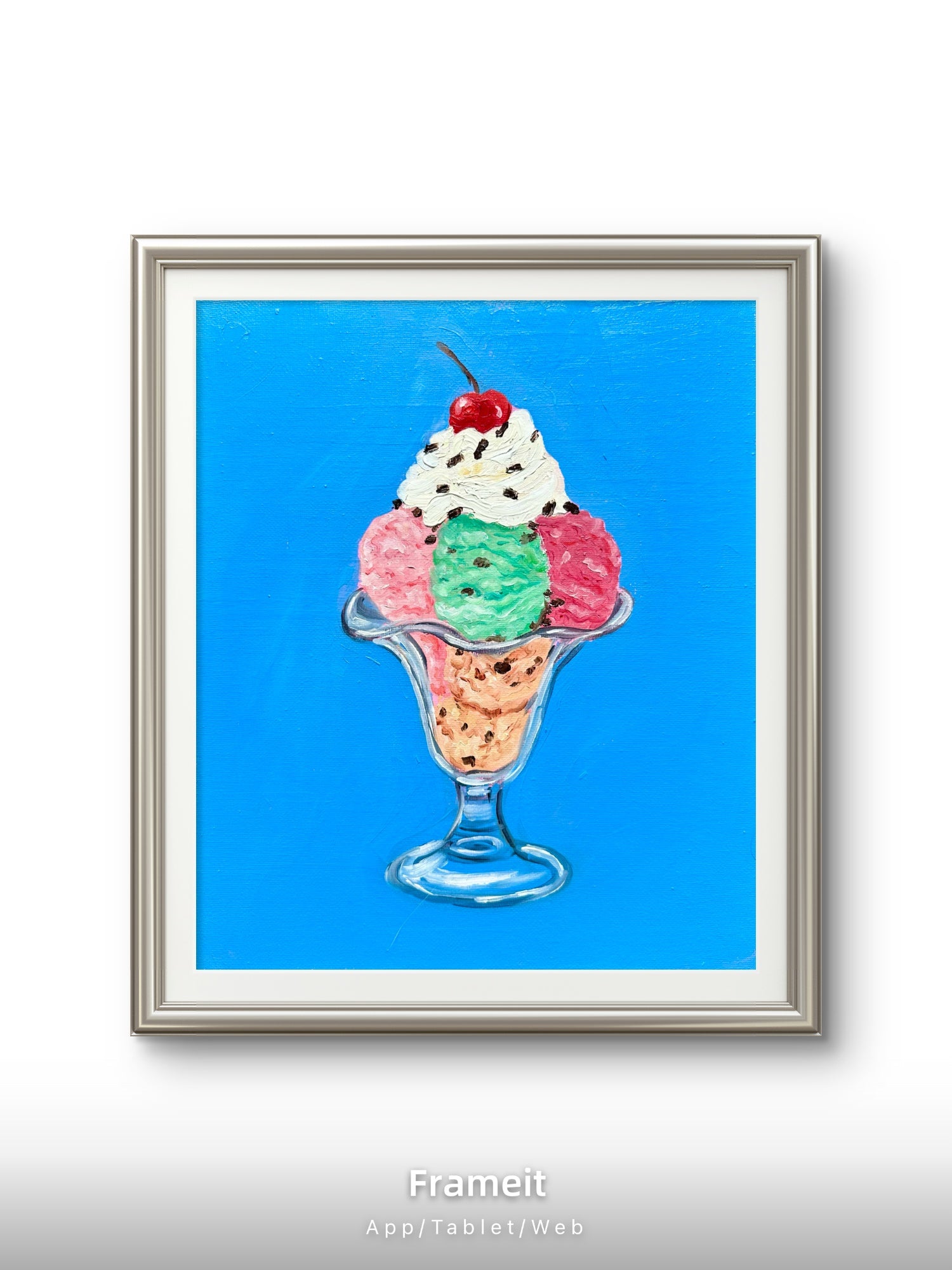 Icecream and cherry on top-Original oil painting on canvas